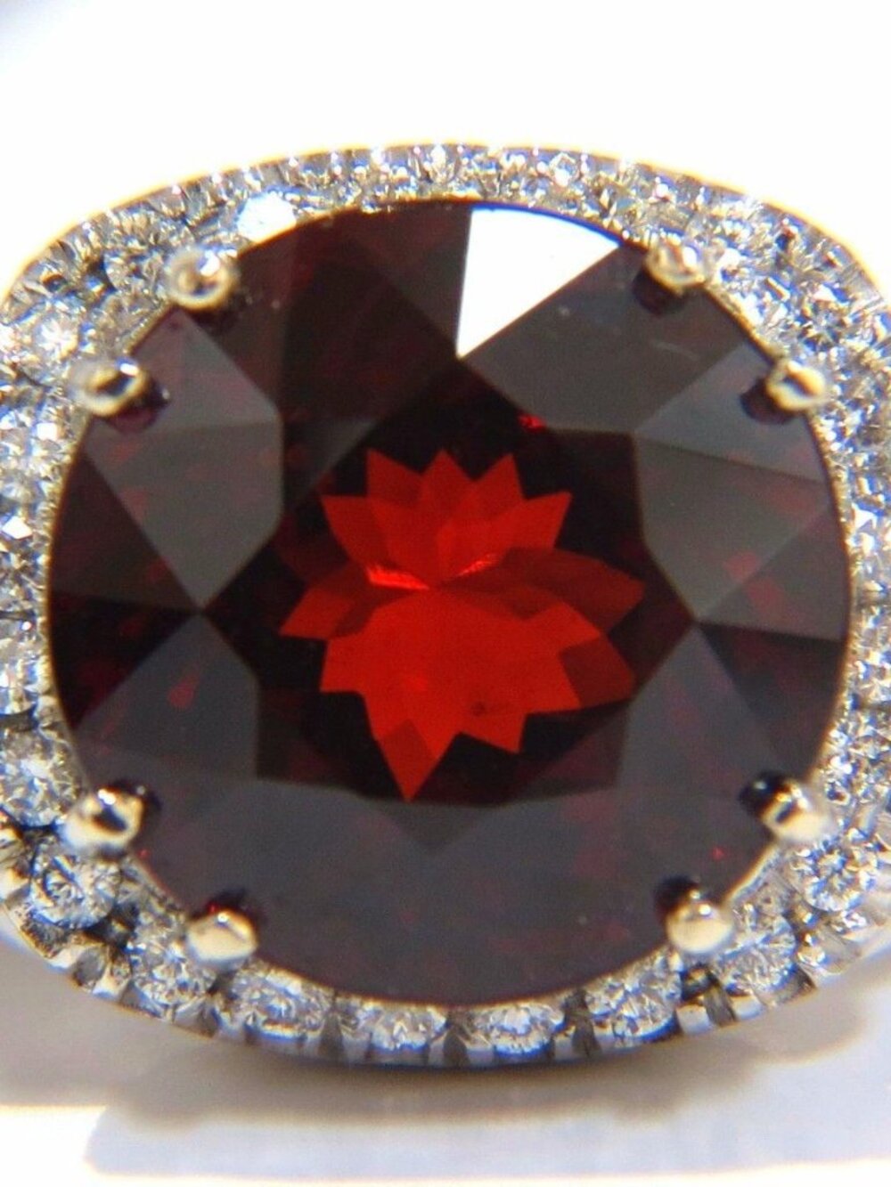 13.12CT NATURAL SPESSARTITE GARNET DIAMONDS RING VIVID RED 14KT ROPE TWIST* - Picture 6 of 6